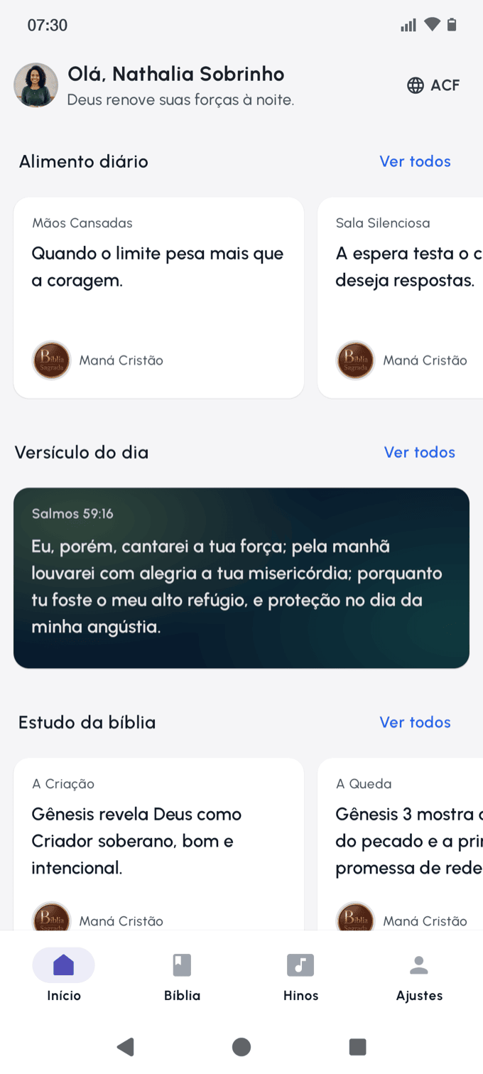 Tela inicial do app Bíblia Sagrada MC