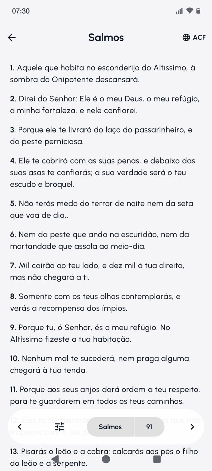 Tela de leitura da Bíblia, livro de Salmos